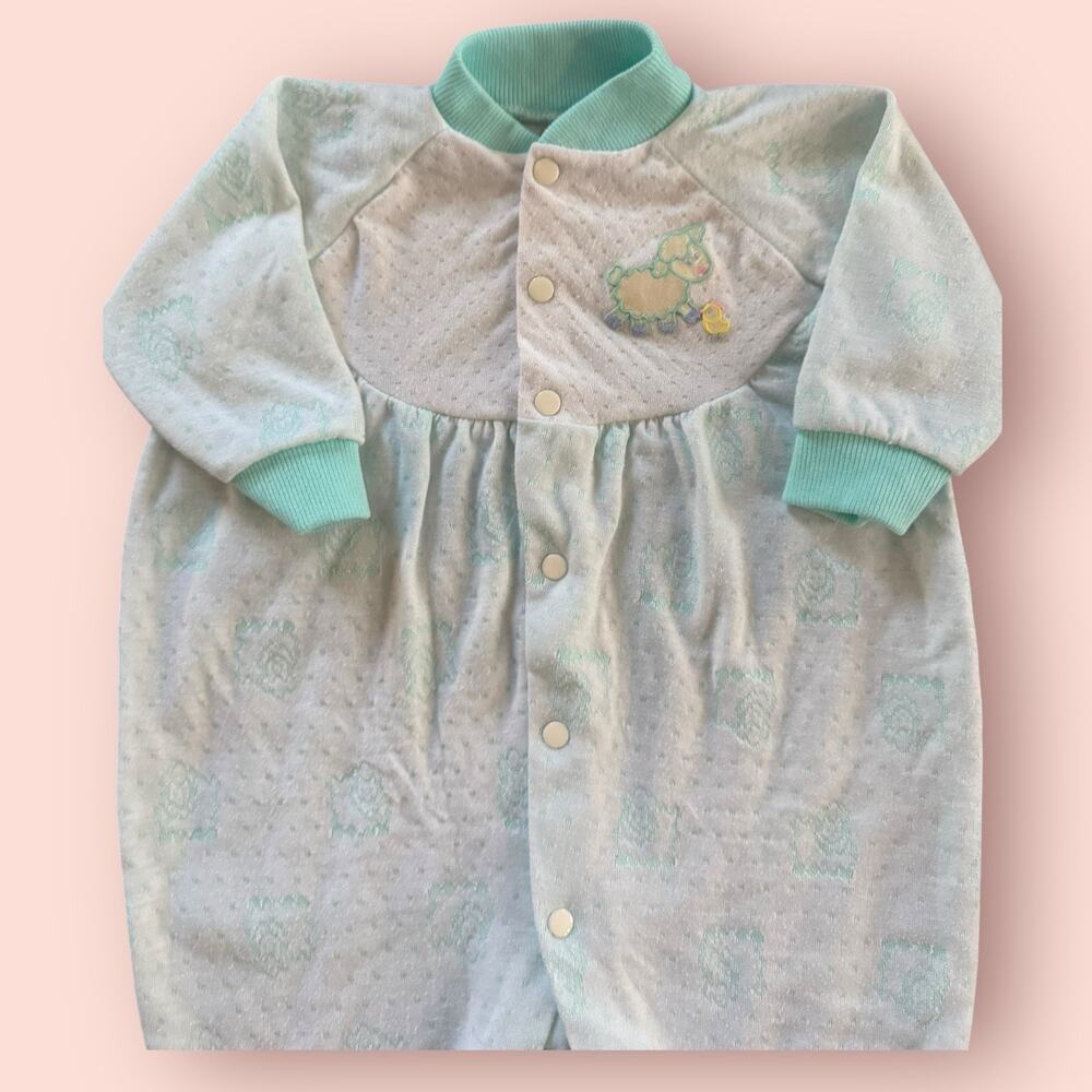Vtg Rare 90s Playskool Baby Sleeper 6-12 Months Lamb Sheep Snap Front Romper Pjs